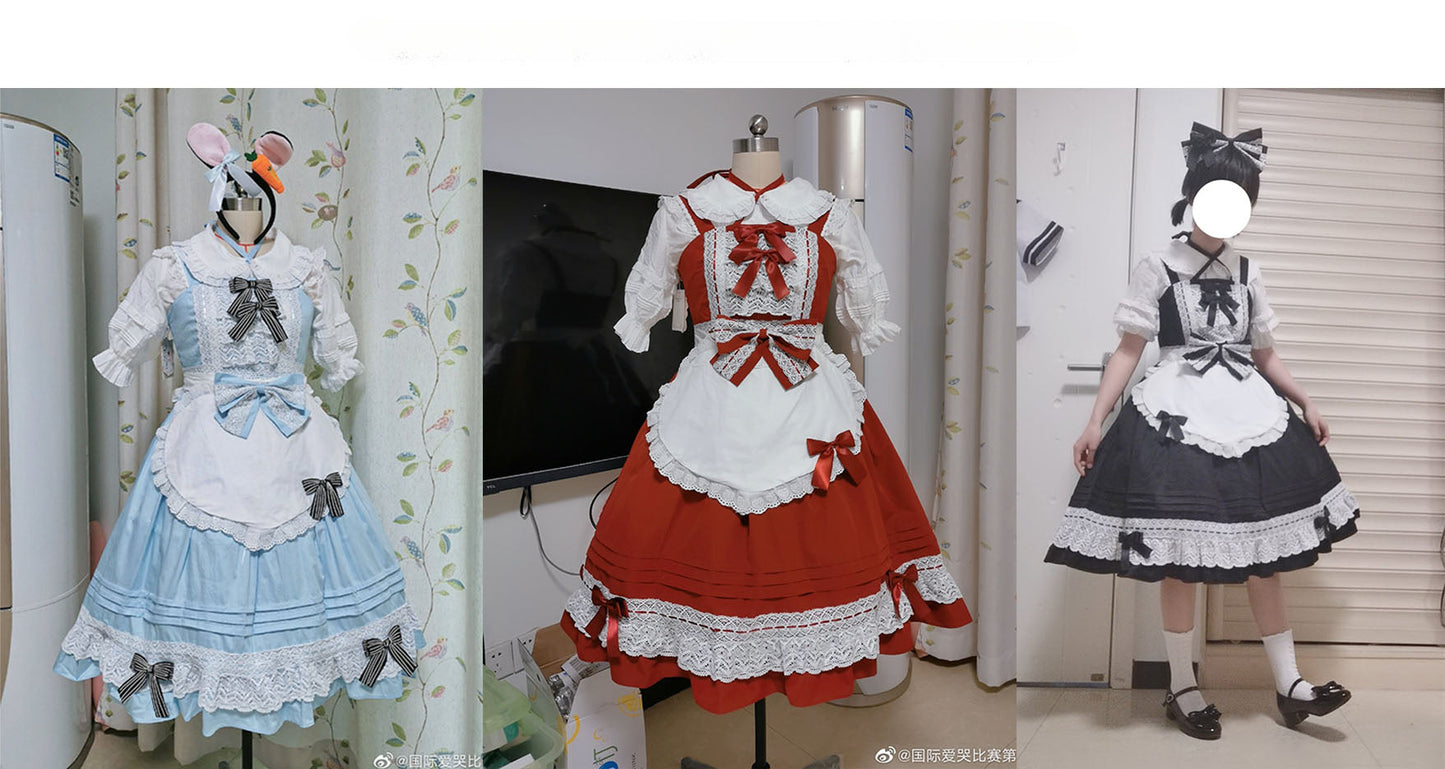 Elegant Multicolored Lolita Dress with Detachable Apron and Bow Details OP & JSK
