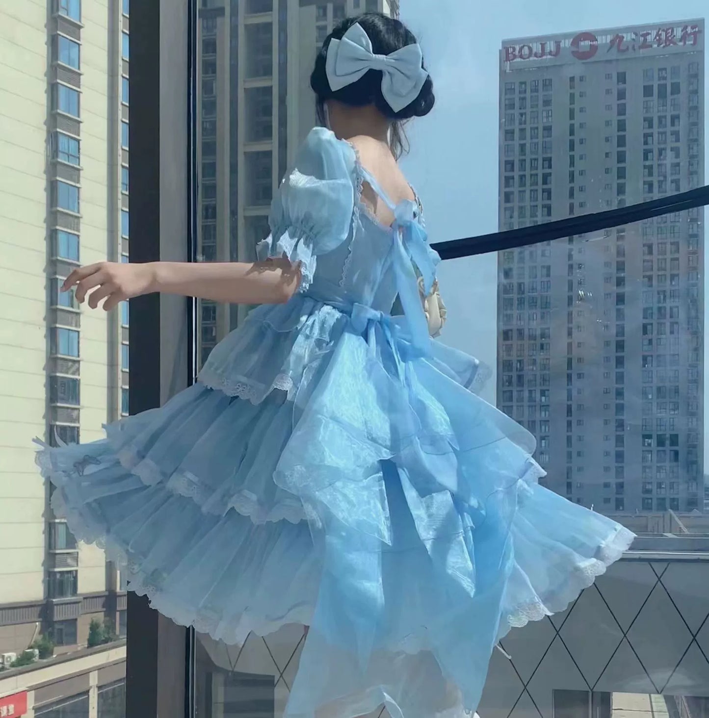 Elegant White Lolita Dress with Ruffled Skirt and Sheer Stockings - Vintage Whimsy for Every Occasion JSK&OP
