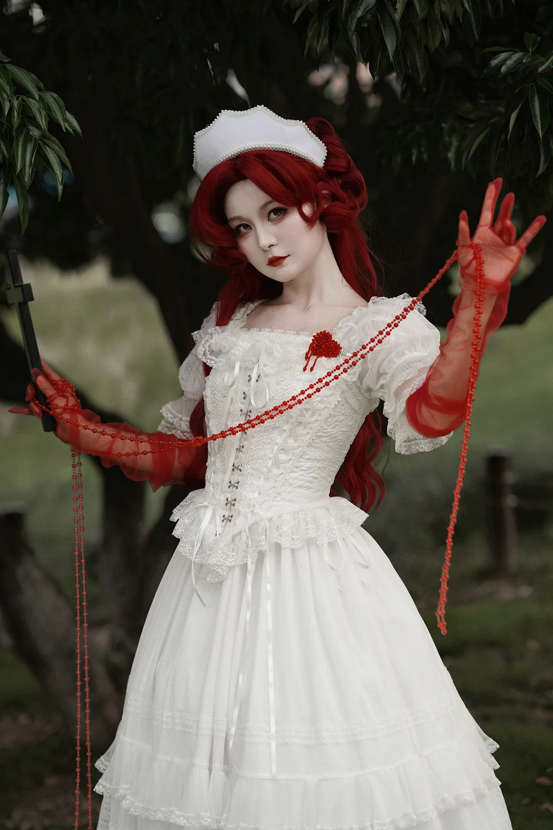 The matching single item of the fishbone bra and the curtain lift skirt Lolita skirt