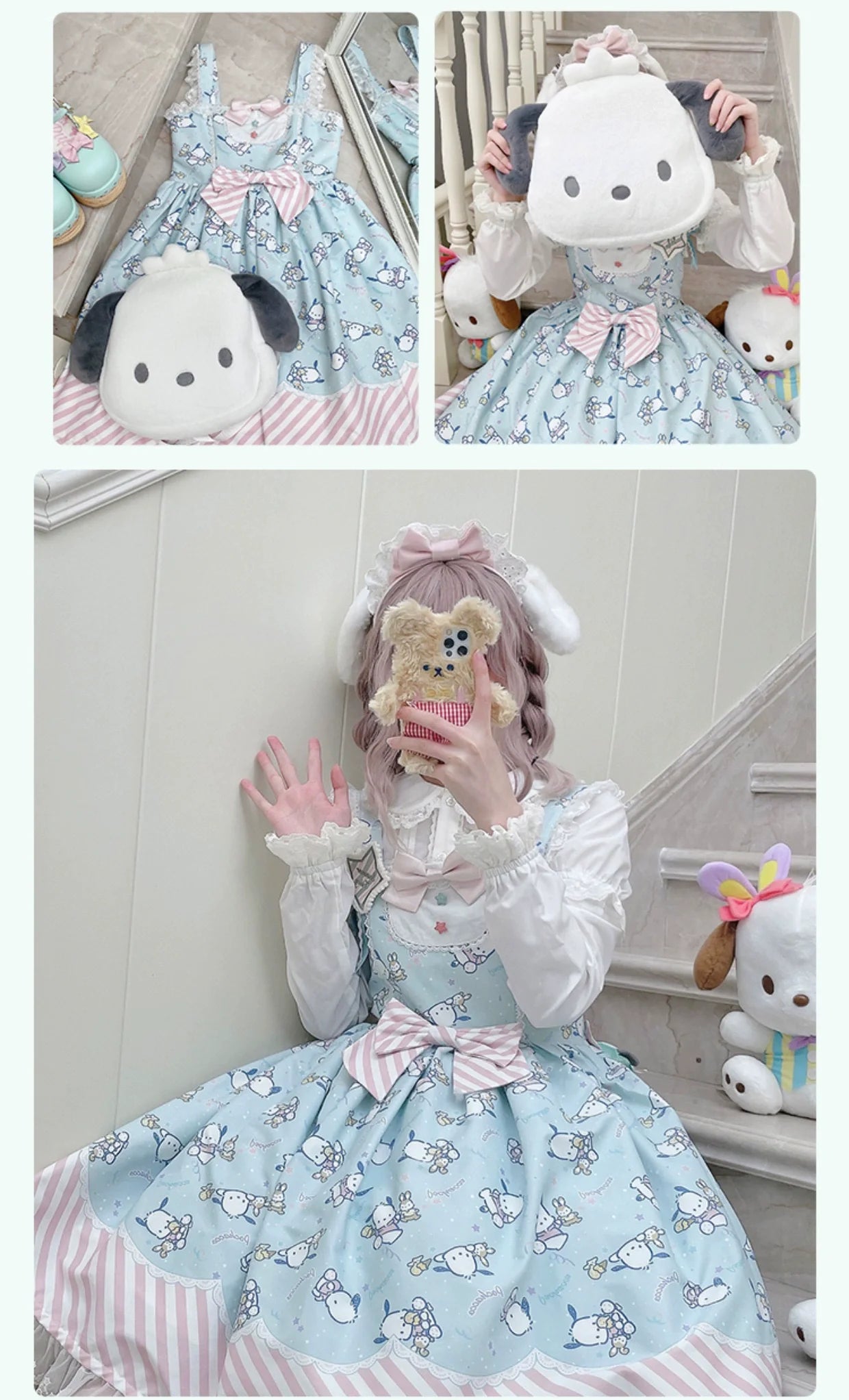 Sanrio Super Cute Sweet JSK Lolita Dress with Striped Trim & Bow