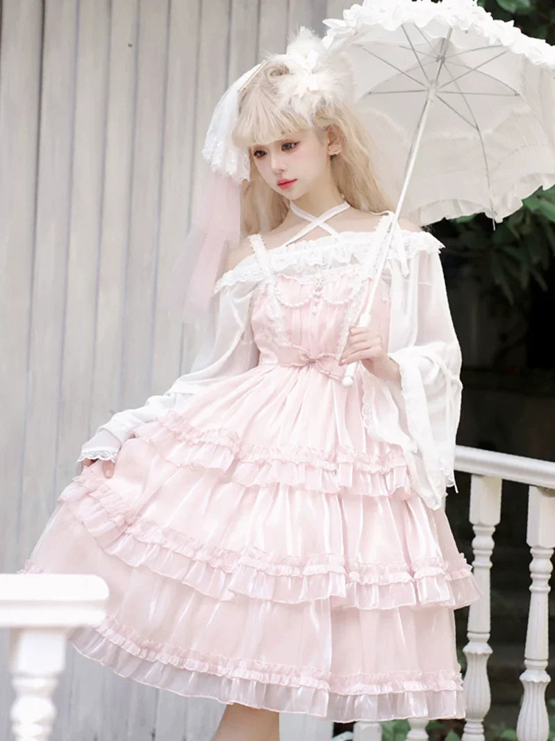 Starry Love Melody Original JSK Three-Tiered Cake Skirt Solid Color Lolita Suspender Dress