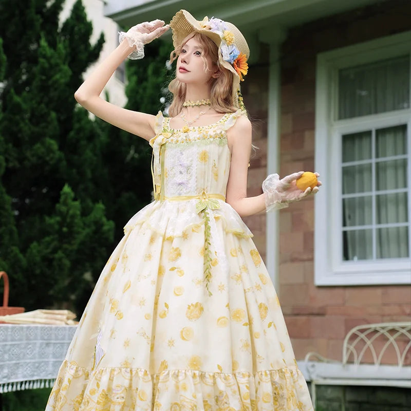 Country Girl's Dream: Sweet Lolita Strapless Dress with Lemon Prints