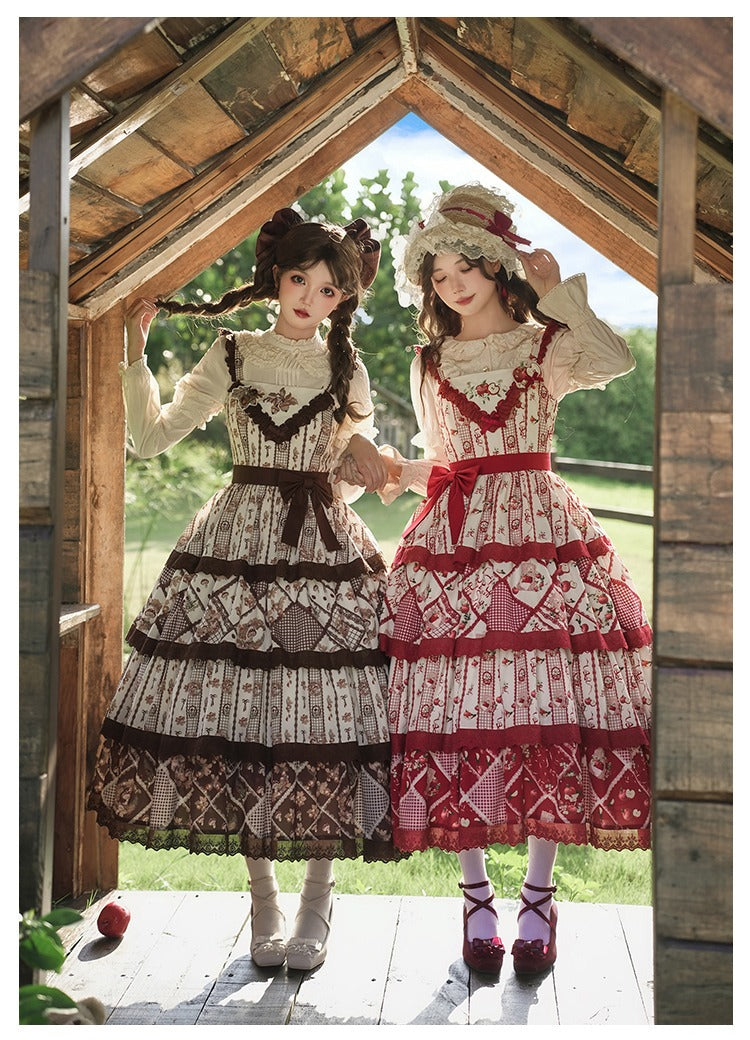 Vintage Pastoral Embroidery Tiered JSK - Four Seasons Garden Charm