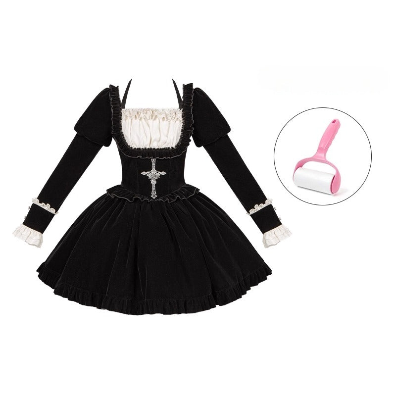 Square Neck Waist Boned Velvet OP Lolita (Gemini Winter Collection)