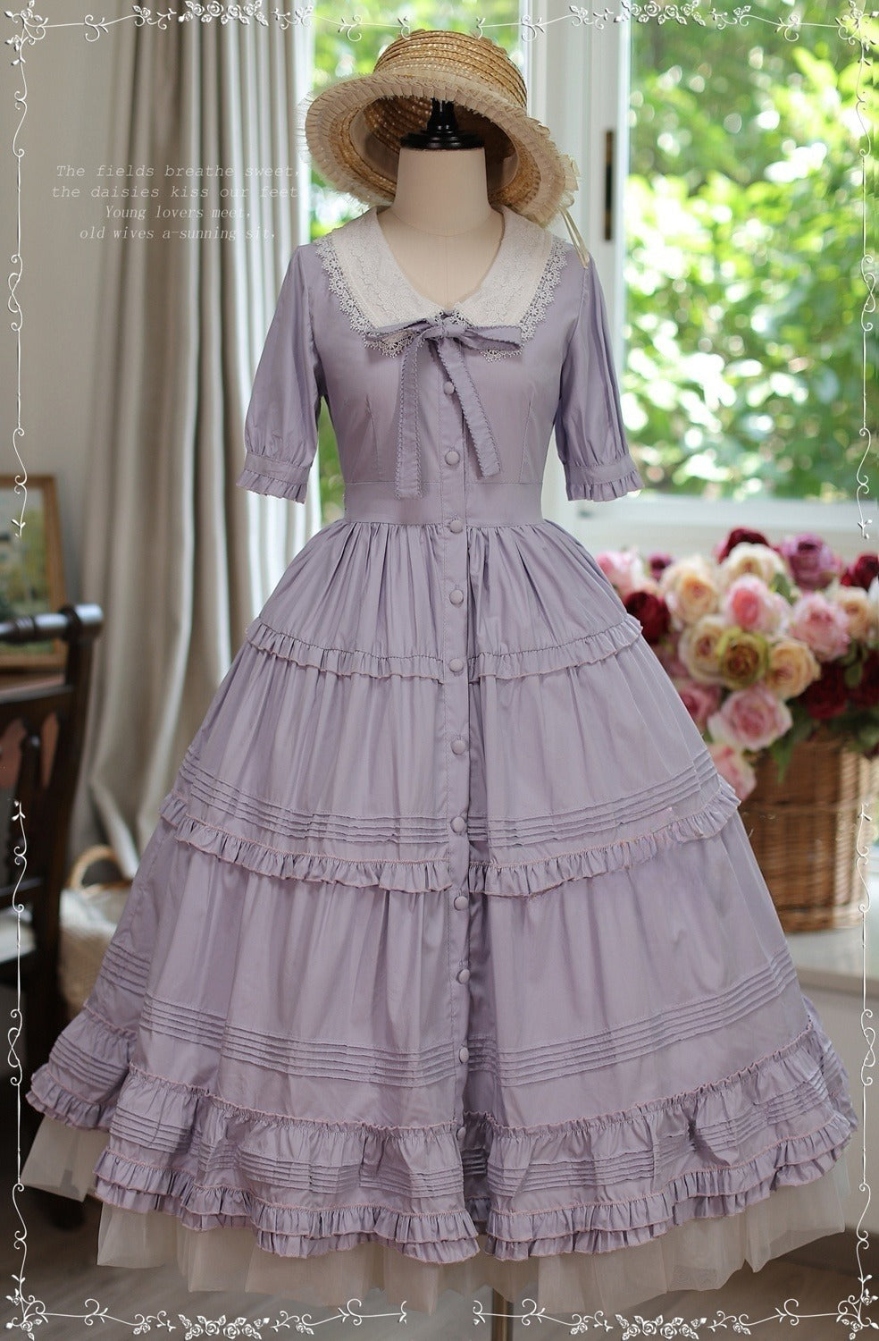 Vintage French Girl Style 2-Way Lace Collar Lolita Dress - Delicate Details & Customizable Waist, Ships Within 45 Days
