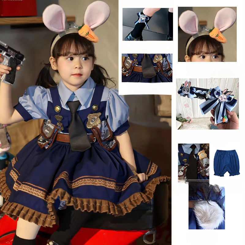 Rabbit Police Officer Lolita Dress for Girls - Navy Blue Whimsical Princess Costume