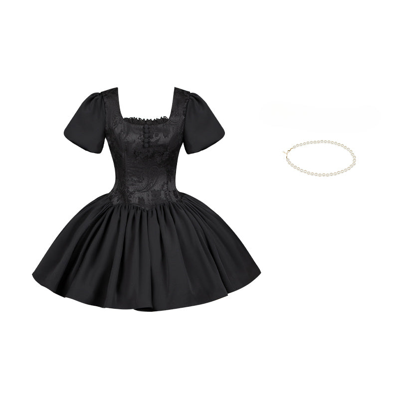 Black & Cream Whimsical Lolita Dress – Multi-Tiered Lace Skirt