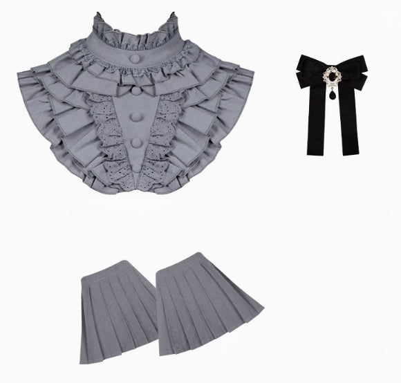 Black & Cream Whimsical Lolita Dress – Multi-Tiered Lace Skirt