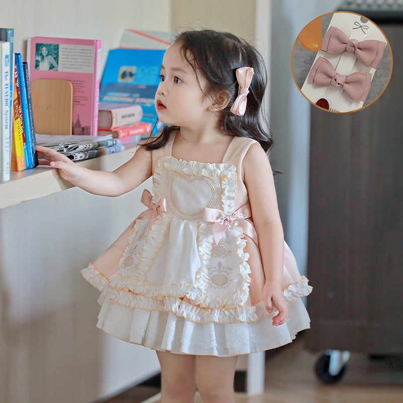 Enchanted Pastel Girls' Lolita Dress with Heart Embroidery and Ruffled Skirt