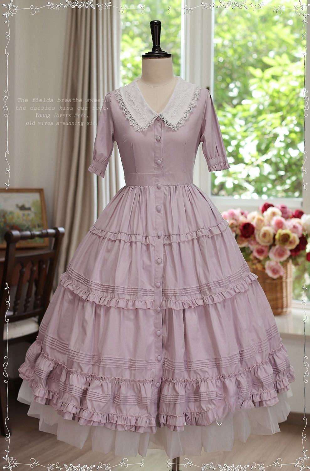 Vintage French Girl Style 2-Way Lace Collar Lolita Dress - Delicate Details & Customizable Waist, Ships Within 45 Days