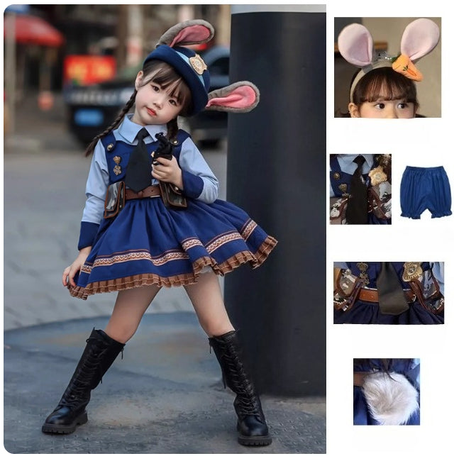 Rabbit Police Officer Lolita Dress for Girls - Navy Blue Whimsical Princess Costume