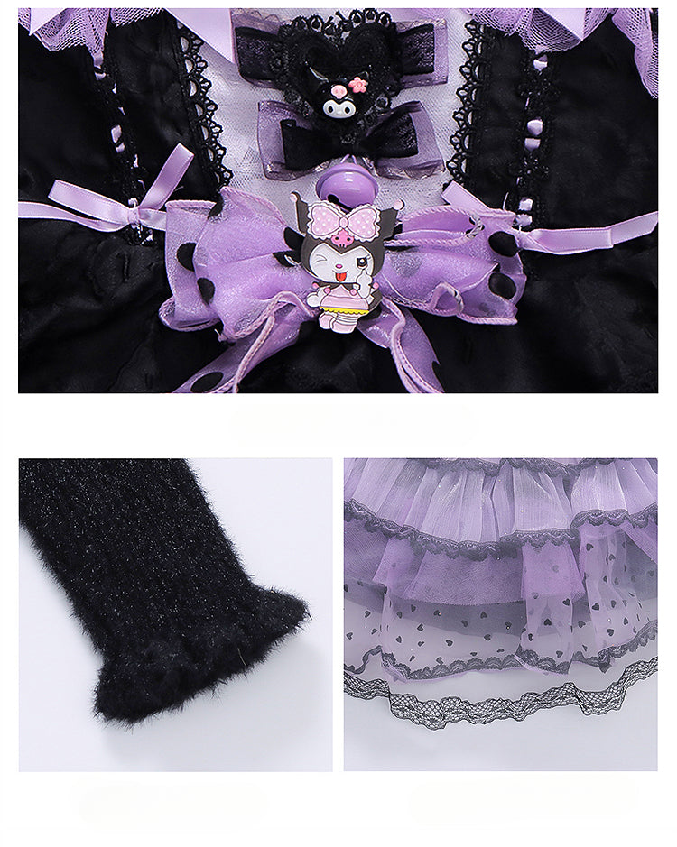 Elegant Black and Purple Lolita Dress for Girls - Intricate Lace and Ruffled Skirt - Perfect for Tea Parties and Special Occasions