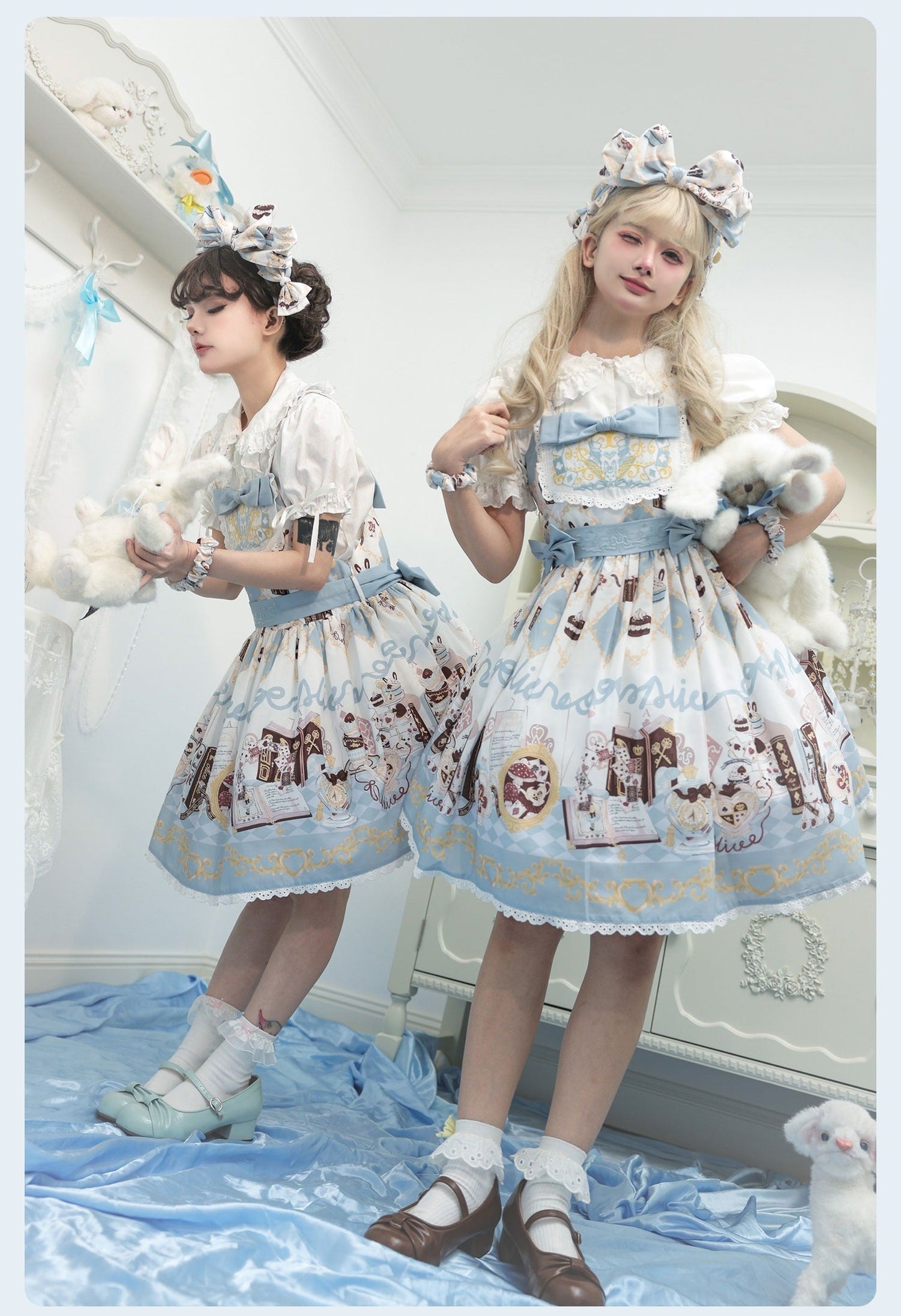Alice Rabbit High-Waisted Classical Sweet JSK Lolita dress Lolita Suspender with Lace Trim and Bow
