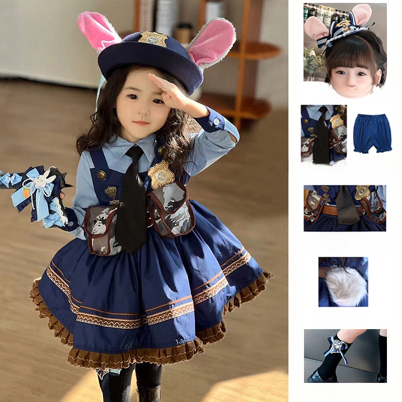 Rabbit Police Officer Lolita Dress for Girls - Navy Blue Whimsical Princess Costume