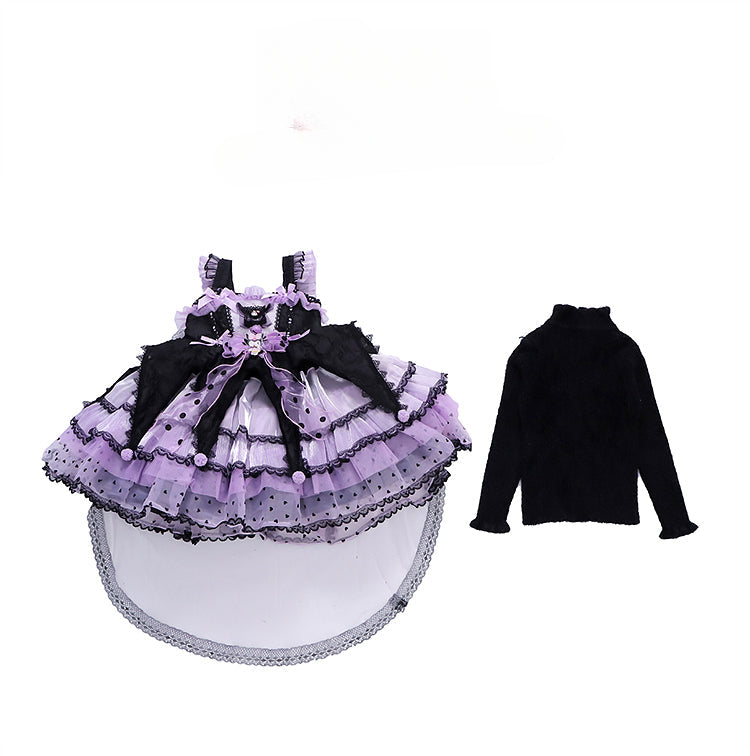 Elegant Black and Purple Lolita Dress for Girls - Intricate Lace and Ruffled Skirt - Perfect for Tea Parties and Special Occasions