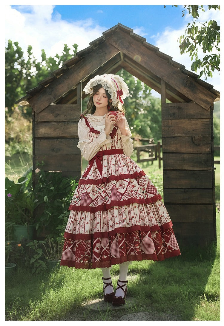 Vintage Pastoral Embroidery Tiered JSK - Four Seasons Garden Charm