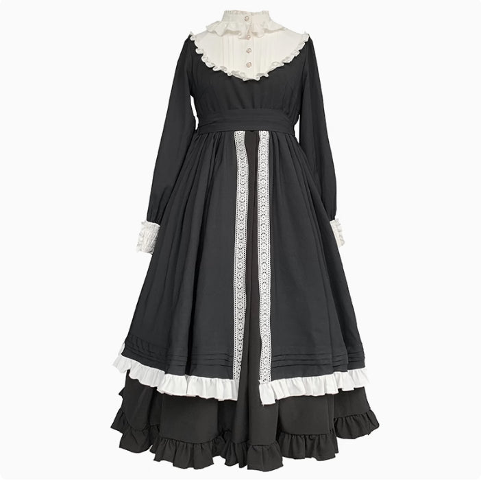 Vintage Checkered Lolita Dress with Detachable Apron - Black and White Ensemble