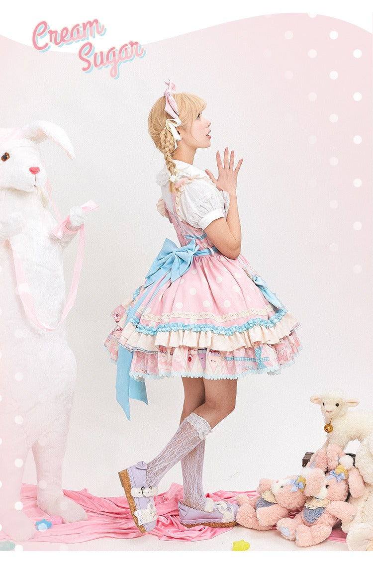 Icing Sweetheart JSK Pastel Tiered Lolita Dress with Lace Trimmings And Big Bow
