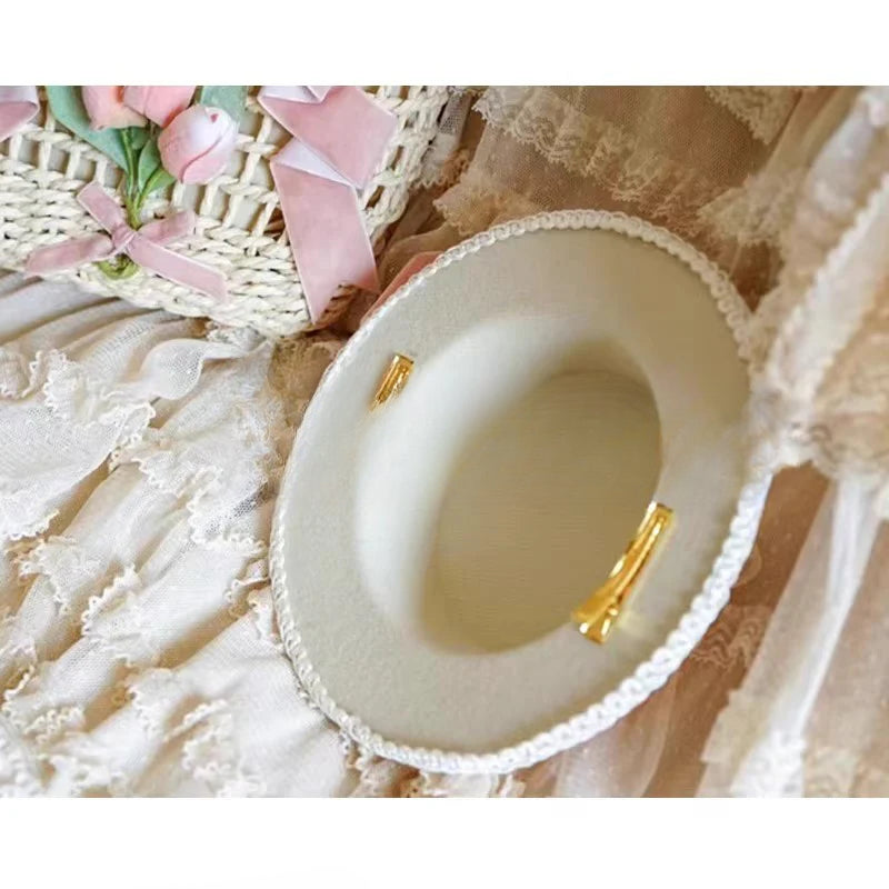 Elegant Pink and White Lace Lolita Dress with Puffed Sleeves and Ruffled Skirt