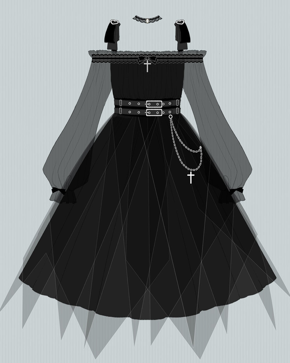 Vintage Square Neck Dark Gothic Black Lolita OP Dress Mid & Long Length