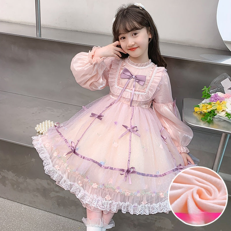 Charming Pastel Pink Lolita Dress with Purple Accents for Girls - Spring and Autumn Collection