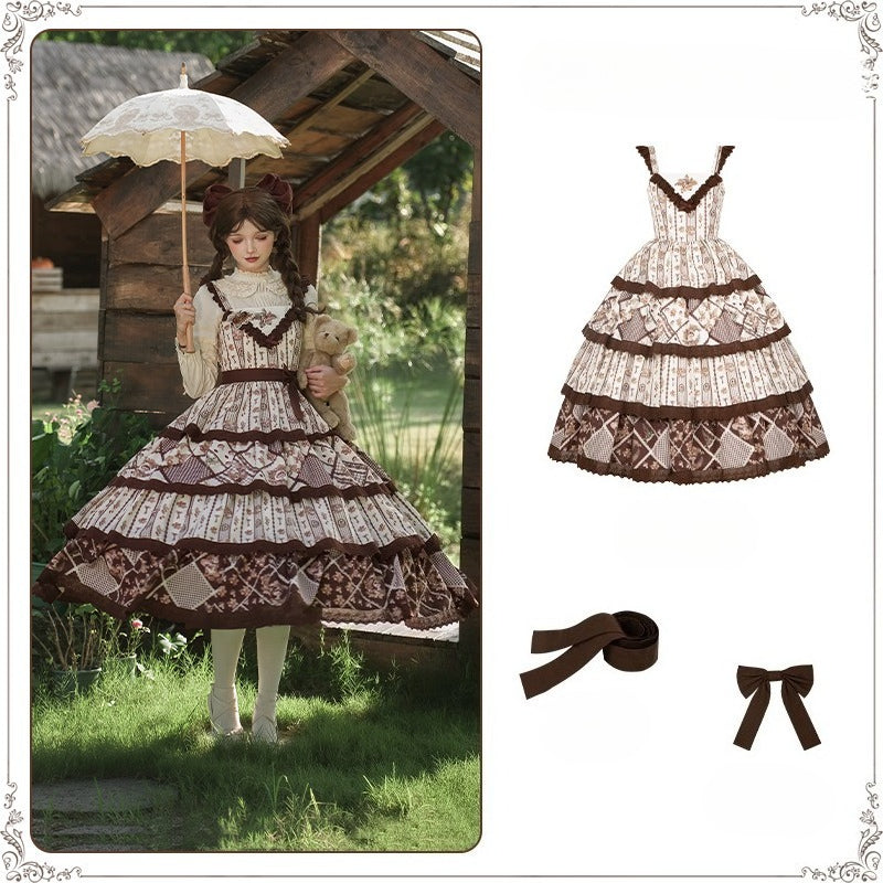 Vintage Pastoral Embroidery Tiered JSK - Four Seasons Garden Charm