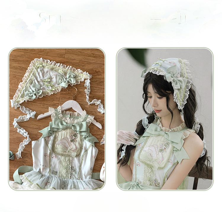 Elegant Vintage Floral Lolita JSK with Ruffled Details and Adjustable Waist Ties