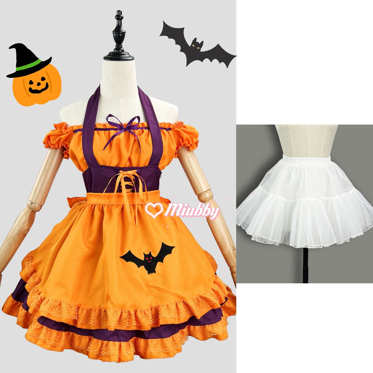 S-3XL Enchanting Halloween Lolita Maid Costume with Bat Applique and Ruffled Trim Skirt