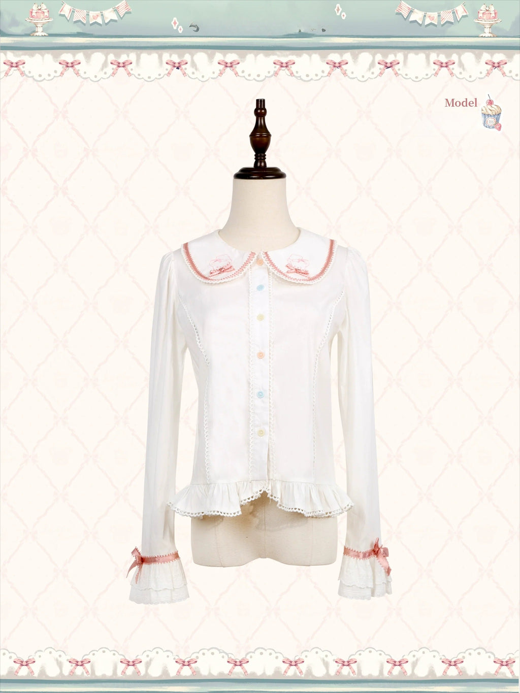 Teddy Bear's Cream Party Sweet Lolita JSK with Lace and Ribbon Accents