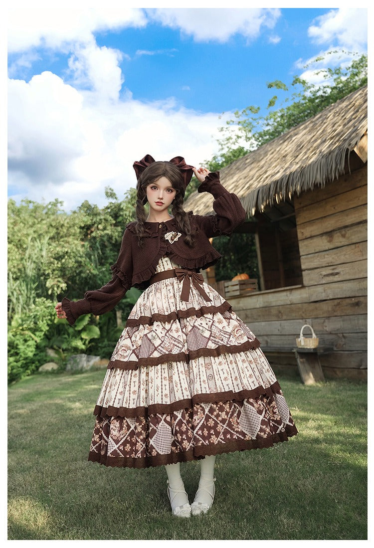 Vintage Pastoral Embroidery Tiered JSK - Four Seasons Garden Charm