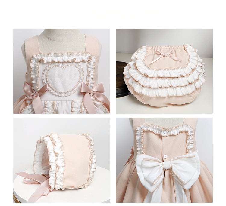 Enchanted Pastel Girls' Lolita Dress with Heart Embroidery and Ruffled Skirt