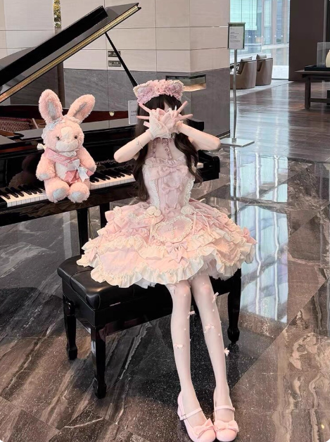 Gothic Heart of Pearls Lolita Dress - Pastel Princess JSK with Layered Ruffles and Cross Embellishments