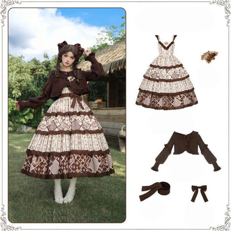 Vintage Pastoral Embroidery Tiered JSK - Four Seasons Garden Charm