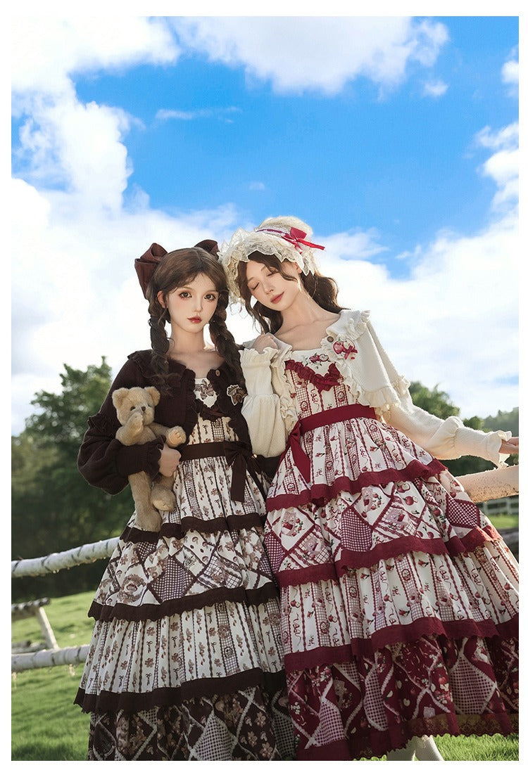 Vintage Pastoral Embroidery Tiered JSK - Four Seasons Garden Charm