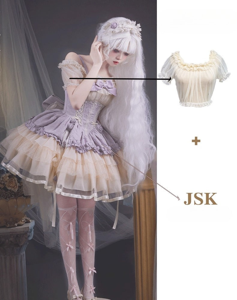 Sweet Lolita Off - the - Shoulder Dress with Tulle Skirt and Ribbon Details