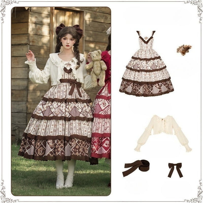 Vintage Pastoral Embroidery Tiered JSK - Four Seasons Garden Charm