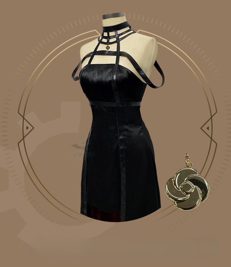 Gothic Contrast Lolita Shorts – High-Waisted Vinyl Cutout Ensemble with Crimson Satin Train & Cosplay-Ready Details