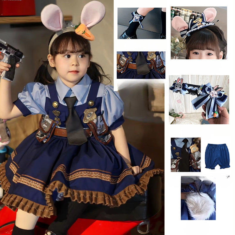 Rabbit Police Officer Lolita Dress for Girls - Navy Blue Whimsical Princess Costume