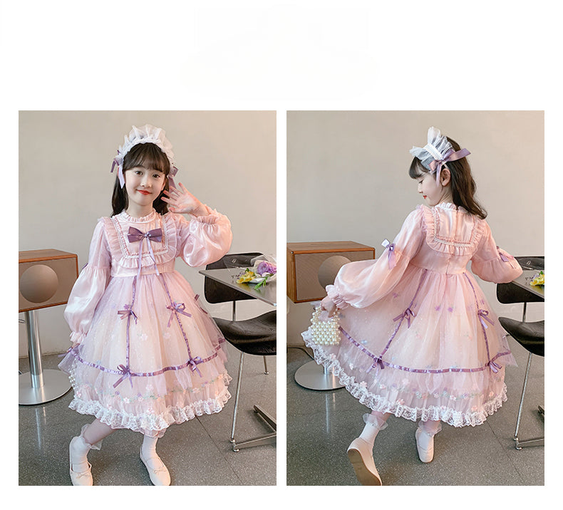 Charming Pastel Pink Lolita Dress with Purple Accents for Girls - Spring and Autumn Collection