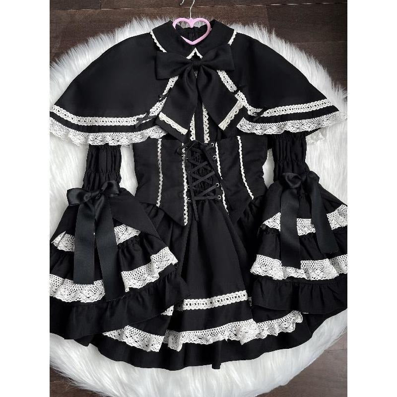 Regal Doll Lolita Set - Vintage-Inspired Cape and Corset Dress Ensemble