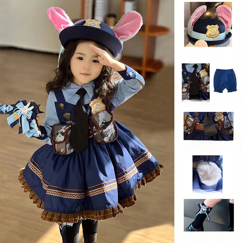 Rabbit Police Officer Lolita Dress for Girls - Navy Blue Whimsical Princess Costume