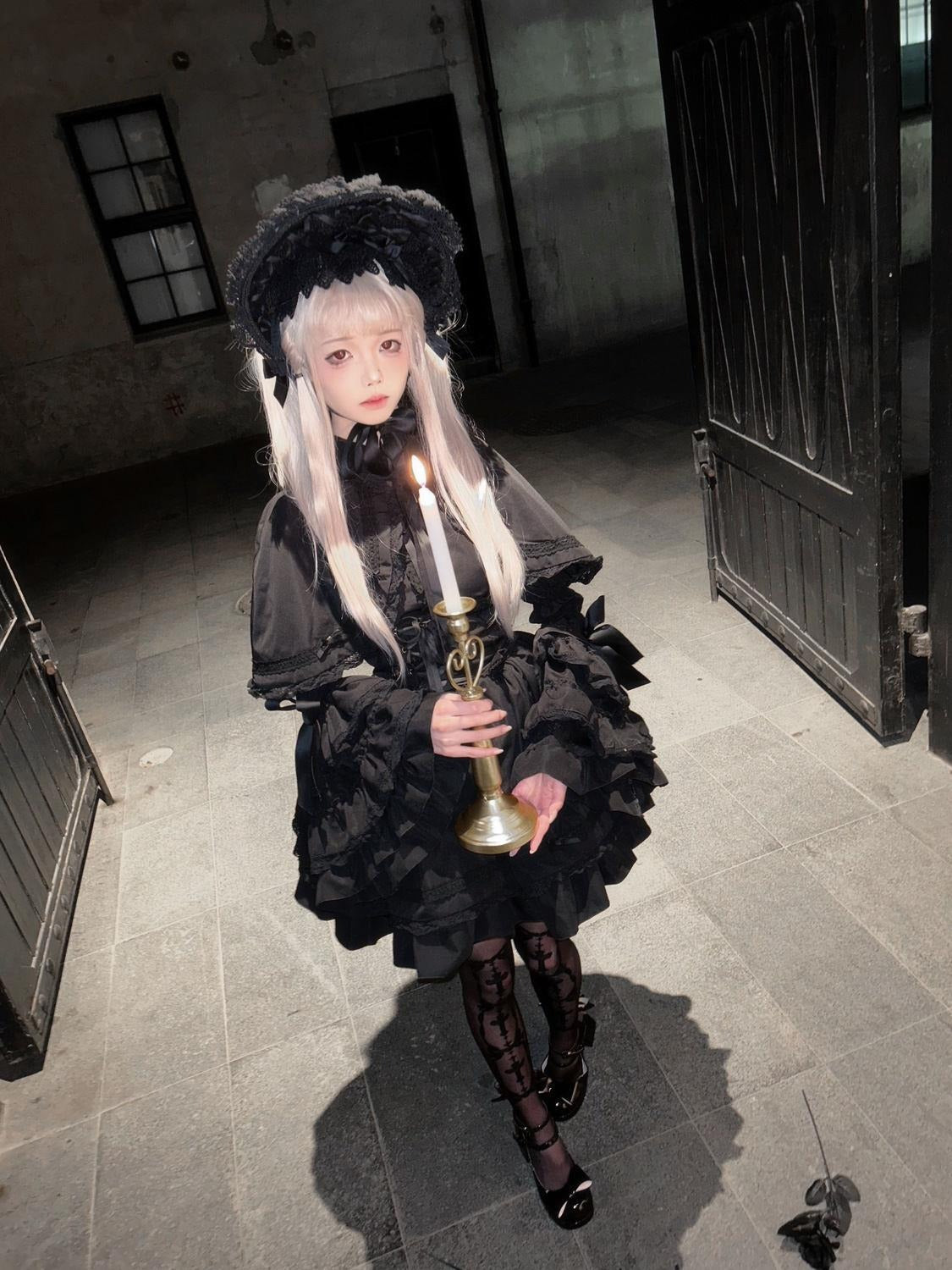 Regal Doll Lolita Set - Vintage-Inspired Cape and Corset Dress Ensemble