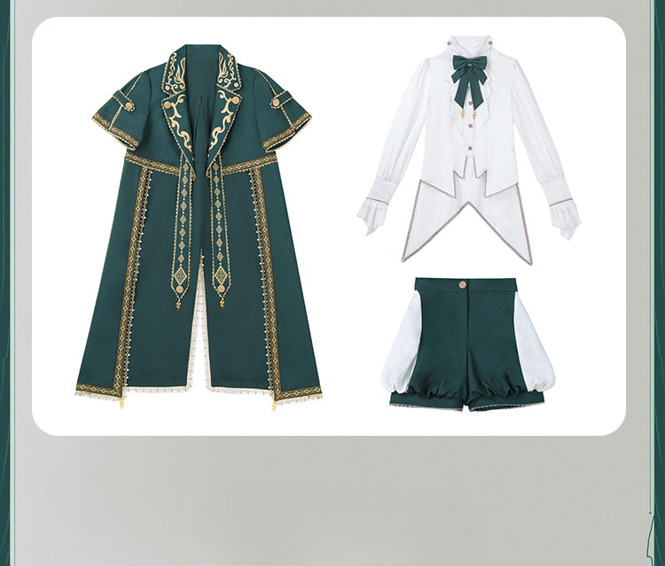 Elegant Dark Green Lolita Prince Set with Gold Embroidery - Versatile Themed Outfit