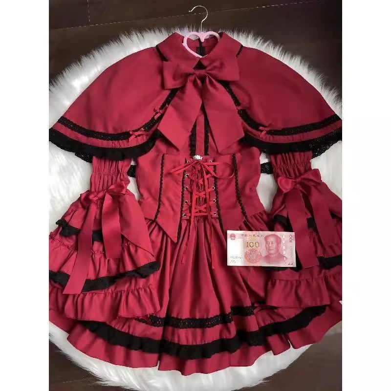 Regal Doll Lolita Set - Vintage-Inspired Cape and Corset Dress Ensemble