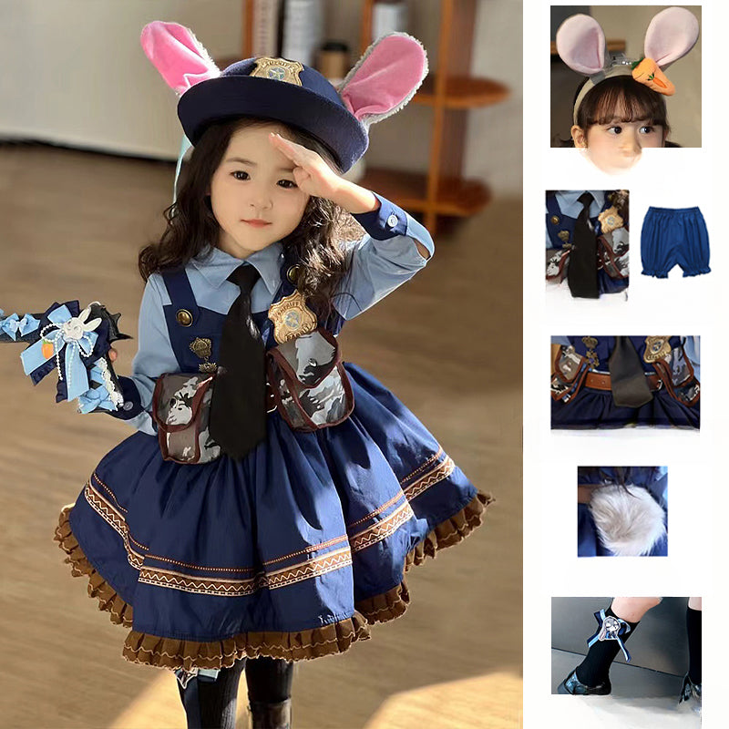 Rabbit Police Officer Lolita Dress for Girls - Navy Blue Whimsical Princess Costume