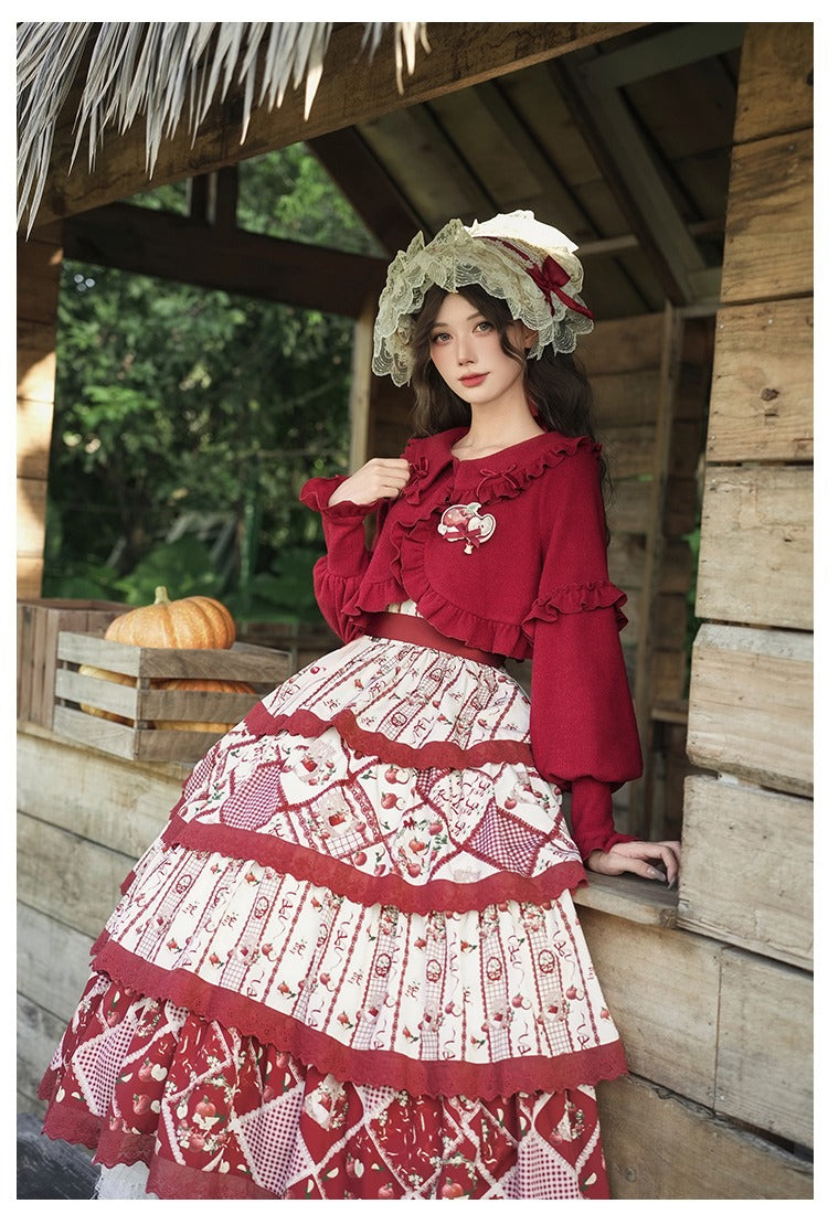 Vintage Pastoral Embroidery Tiered JSK - Four Seasons Garden Charm