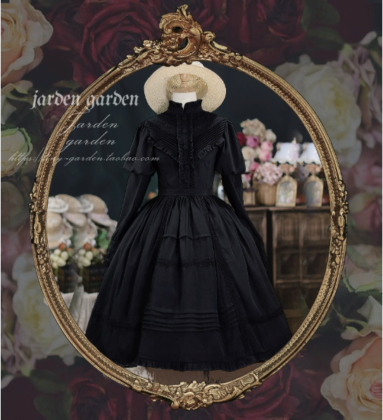 Black Forest Charm: Elegance Classic Vintage Lamb Leg Sleeve Stand-Up Collar Lolita OP Dress in Seven Colors