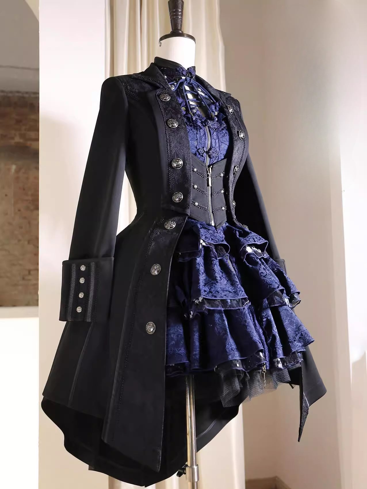 Elegant Black and White Lolita Coat - Versatile Gothic Statement Piece for Formal Events