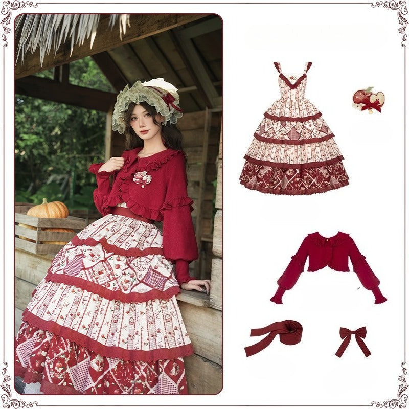 Vintage Pastoral Embroidery Tiered JSK - Four Seasons Garden Charm