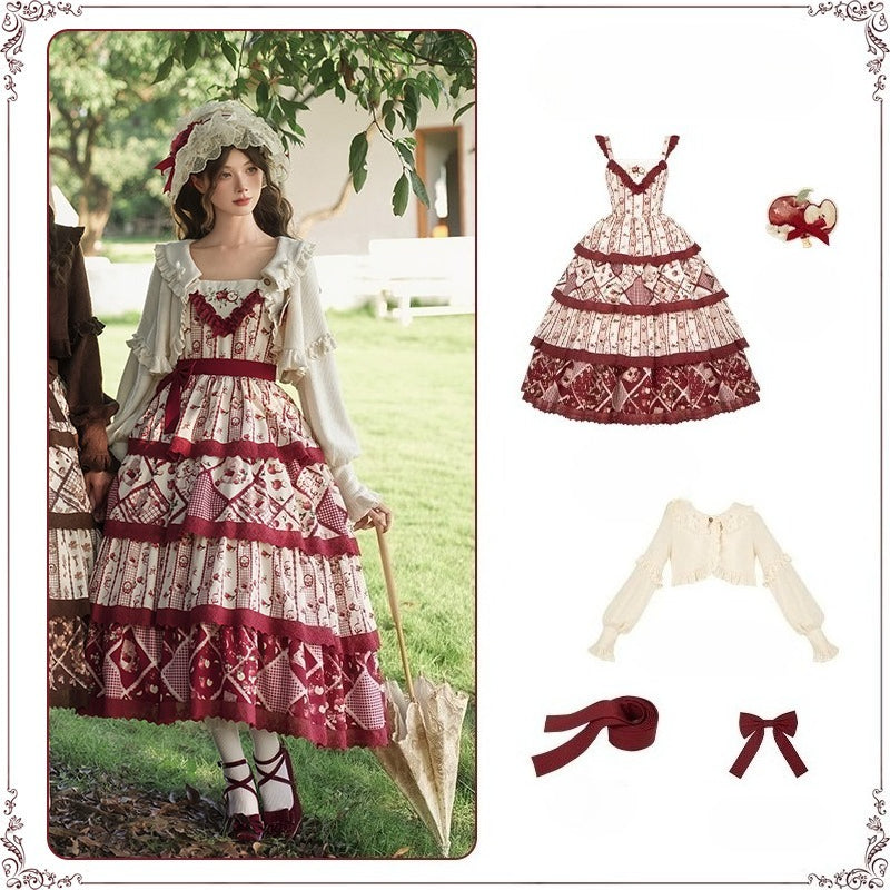 Vintage Pastoral Embroidery Tiered JSK - Four Seasons Garden Charm